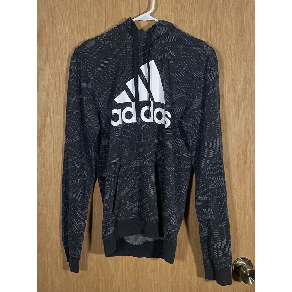 Adidas Essentials All Over Print Hoodie Men's Sz XS Lightweight Logo Spell Out